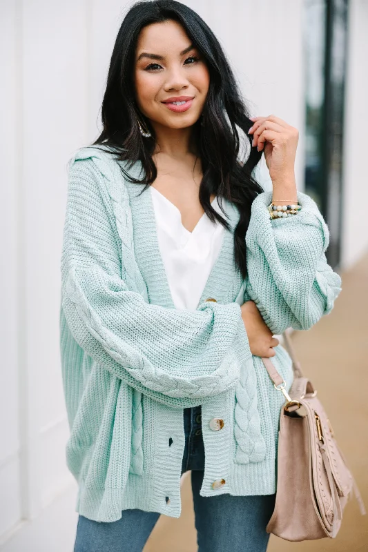 In Full Support Spring Mint Green Cable Knit Cardigan