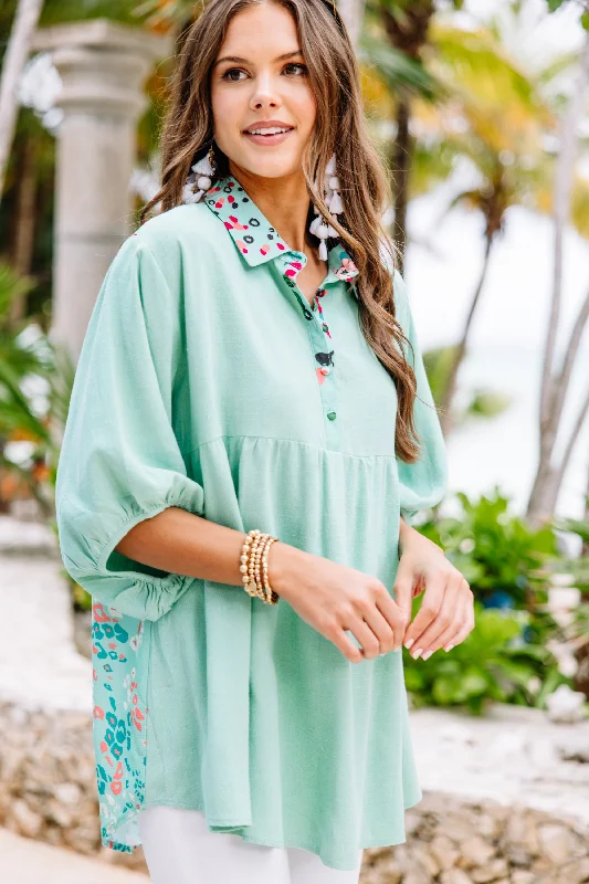 Think It Over Emerald Green Floral Tunic