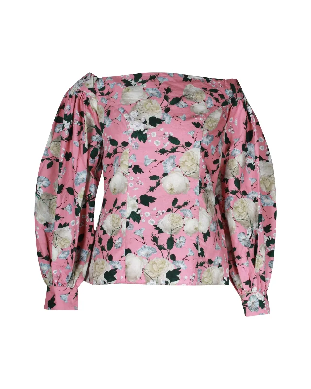 Erdem Off-Shoulder Top in Pink Cotton