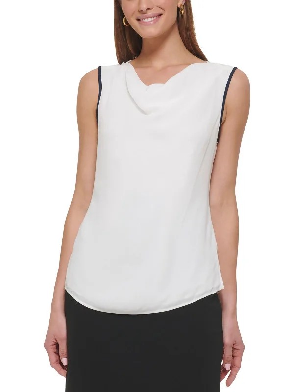 Petites Womens Cowl Neck Sleeveless Shell