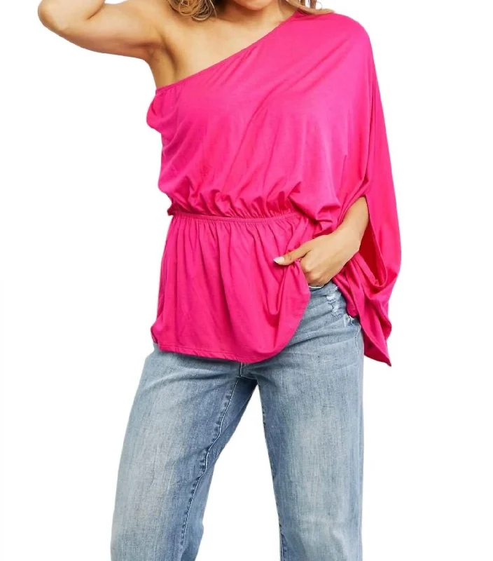 Forever And Always Full Size One Shoulder Top In Hot Pink