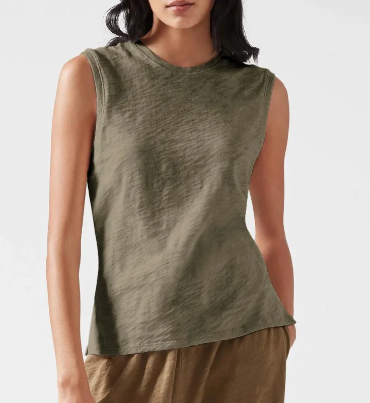 Womens Slub Jersey School Boy Sleeveless In Army