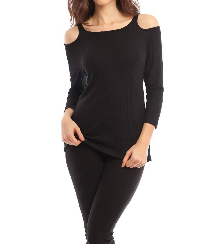 Leah Open Shoulder Top In Black