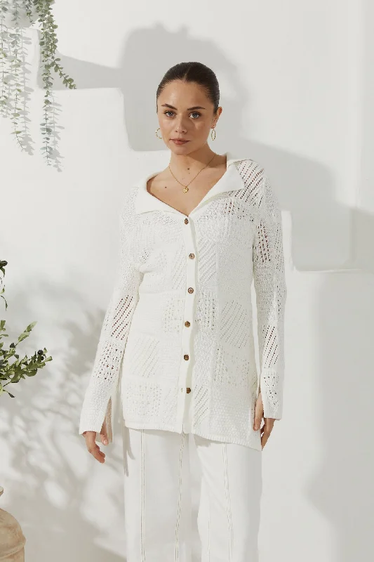 Kaori White Crochet Knit Cardigan