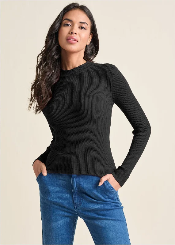 Ribbed Long Sleeve Top - Black