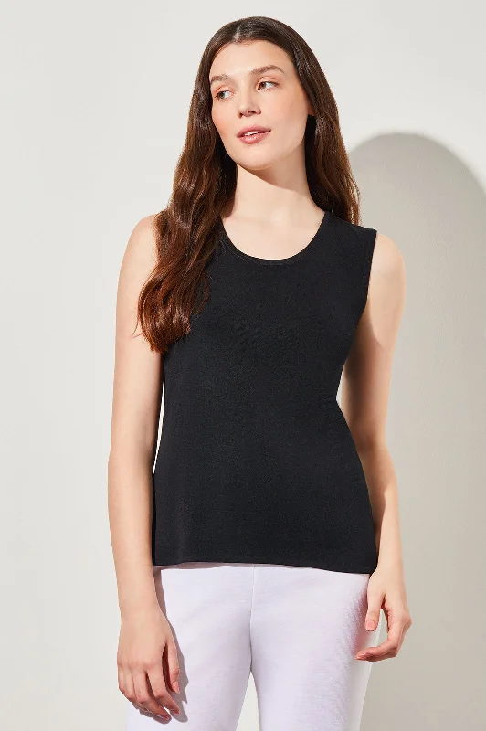 Plus Size Mid-Length Scoop Neck Knit Tank, Black