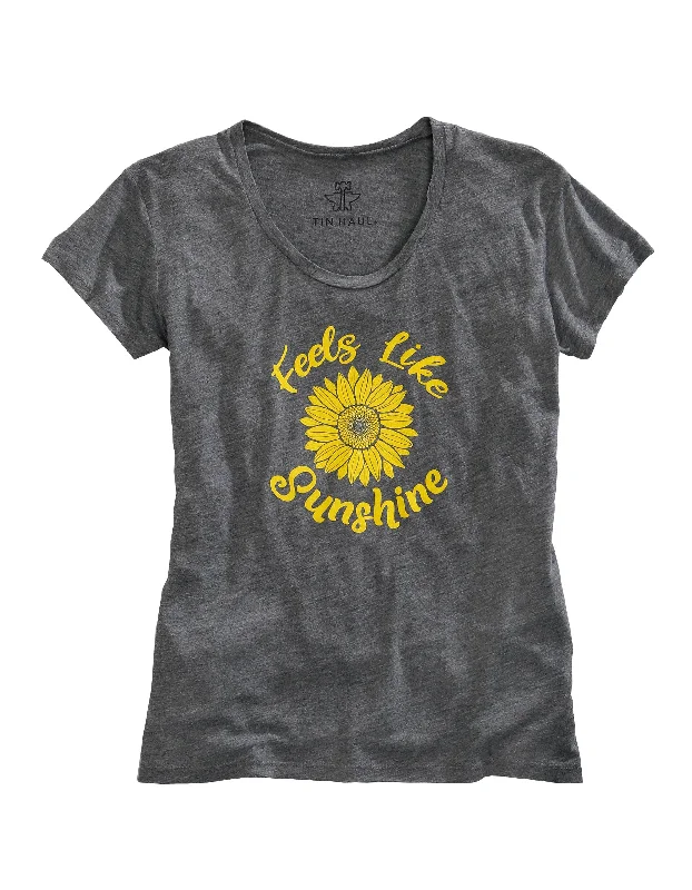 WOMENS FEELS LIKE SUNSHINE SCREEN PRINT HEATHERED GREY SHORT SLEEVE T-SHIRT